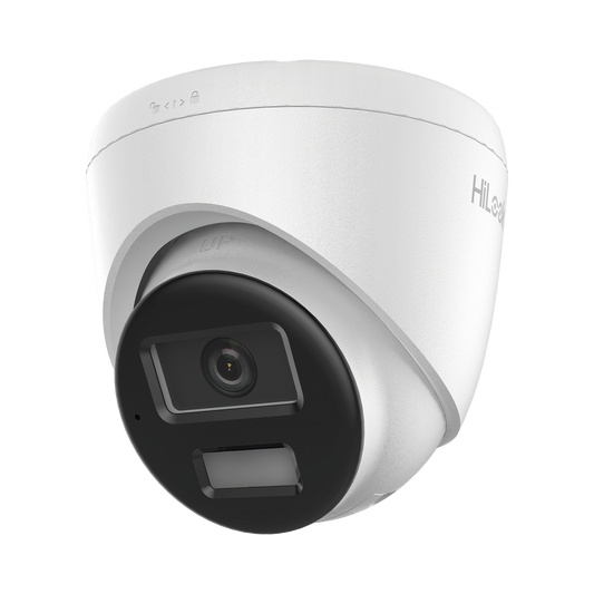 [Dual Light] Turret IP de 2 Megapixel / Lente 2.8 mm / Ángulo de visión 101° / 20 mts IR + 15 mts Luz Blanca / Micrófono Integrado / ACUSENSE Lite / Exterior IP67 / PoE / dWDR / H.265+ / ONVIF