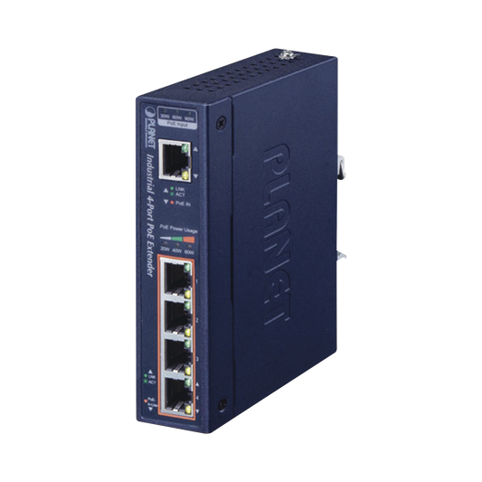 Extensor Industrial PoE, Entrada PoE 802.3 bt y 4 Puertos de Salida Gigabit 802.3 af/at