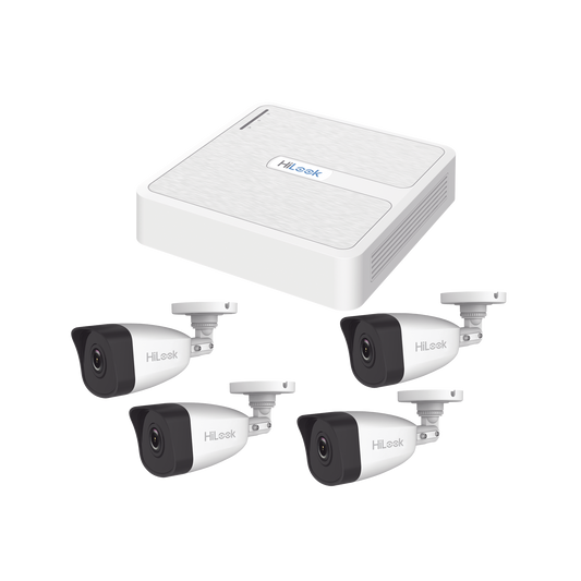 Kit IP 4 Megapixel / NVR de 4 Canales con 4 Puertos PoE / 4 Cámaras IP Bala para Exterior