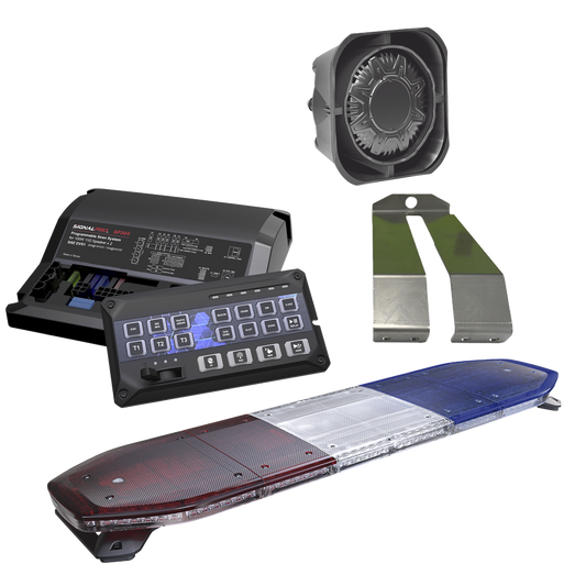 Kit de Sirena, Bocina y Torreta de 48", Con 216 LEDs, Dual Color, Frente: Rojo/Blanco, Azul/Blanco, Trasero: Rojo/Ámbar, Azul/Ámbar