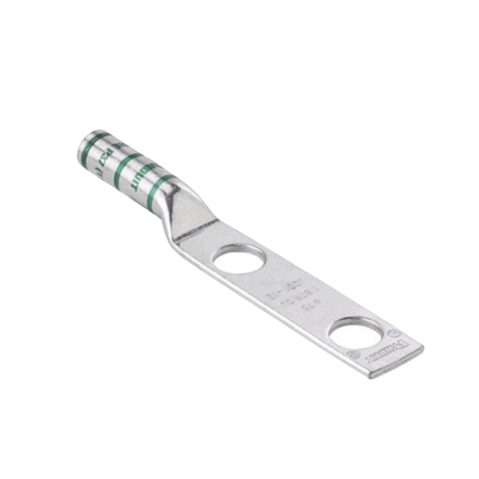 Conector de Compresión de Cobre con 2 Orificios 3/8" para Cable 2 AWG, 1" de espacio entre Orificios. Paquete de 25 Piezas