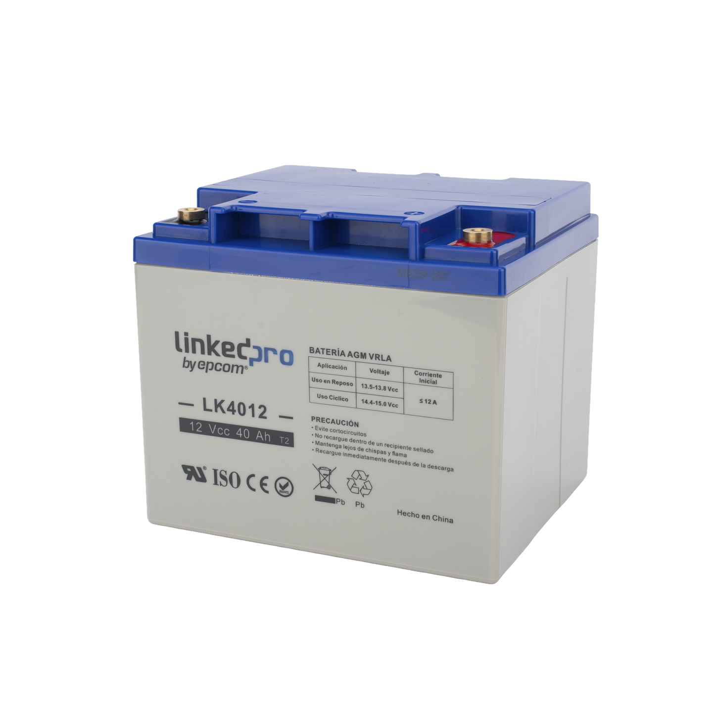 Batería 12 V / 40 Ah / UL / Tecnología AGM / Para uso en equipo electrónico, Alarmas de Intrusión / Incendio/ Control de acceso / Video Vigilancia / Terminales T2