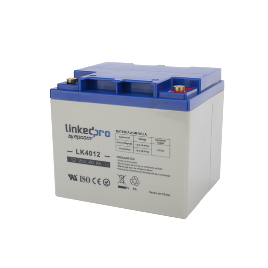 Batería 12 V / 40 Ah / UL / Tecnología AGM / Para uso en equipo electrónico, Alarmas de Intrusión / Incendio/ Control de acceso / Video Vigilancia / Terminales T2
