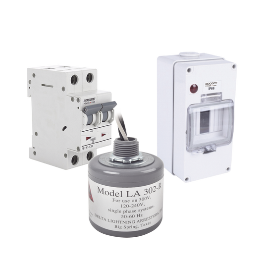 Kit de Centro de Carga Para Corriente Alterna, Breaker de hasta 400 Vca de 10 A con Supresor de Picos Transitorios.