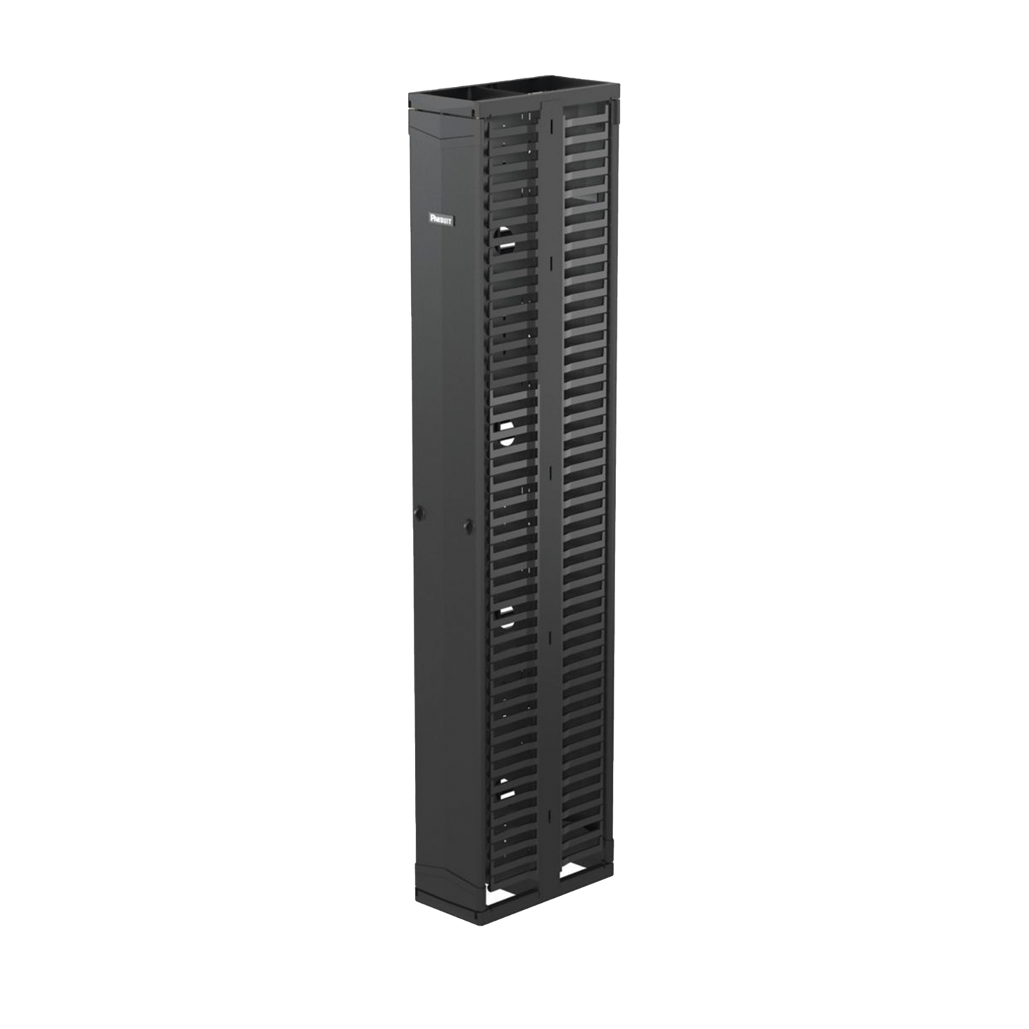 Organizador Vertical PatchRunner™, Doble (Frontal y Posterior), Para Rack Abierto de 45 Unidades, 10in de Ancho, Color Negro