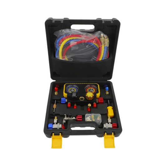 Manómetro de 4 vías con Accesorios para Gas refrigerante R410A/ R32/ R134A/R22