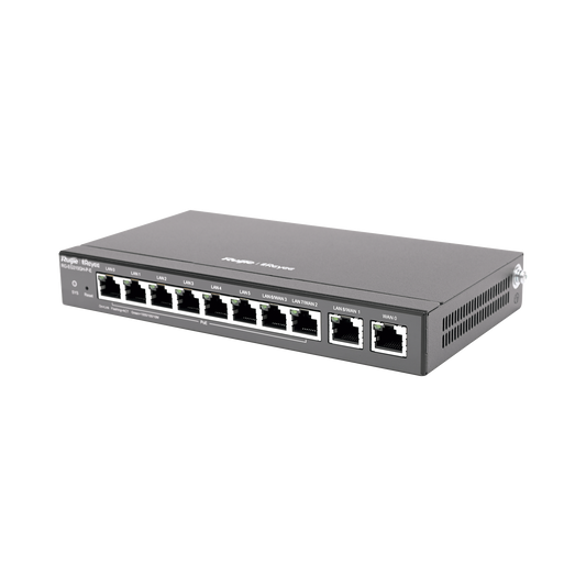 Router Balanceador con Función SD-WAN, 6 puertos LAN y 2 puertos LAN/WAN POE+ af/at gigabit hasta 110w, 1 puertos LAN/WAN gigabit y 1 Puerto WAN gigabit, hasta 350 clientes con desempeño de 1.5 Gbps asimétricos