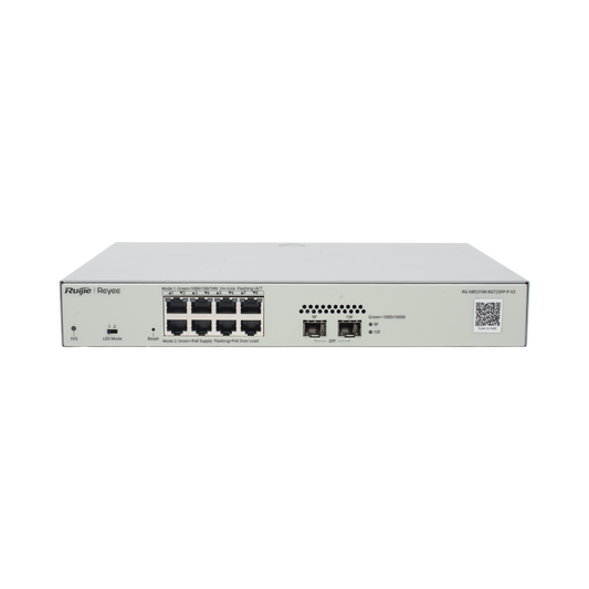 Switch Administrable PoE Capa 2 con 8 puertos Gigabit PoE 802.3af/at + 2 SFP para fibra 1Gb, gestión gratuita desde la nube, 125w