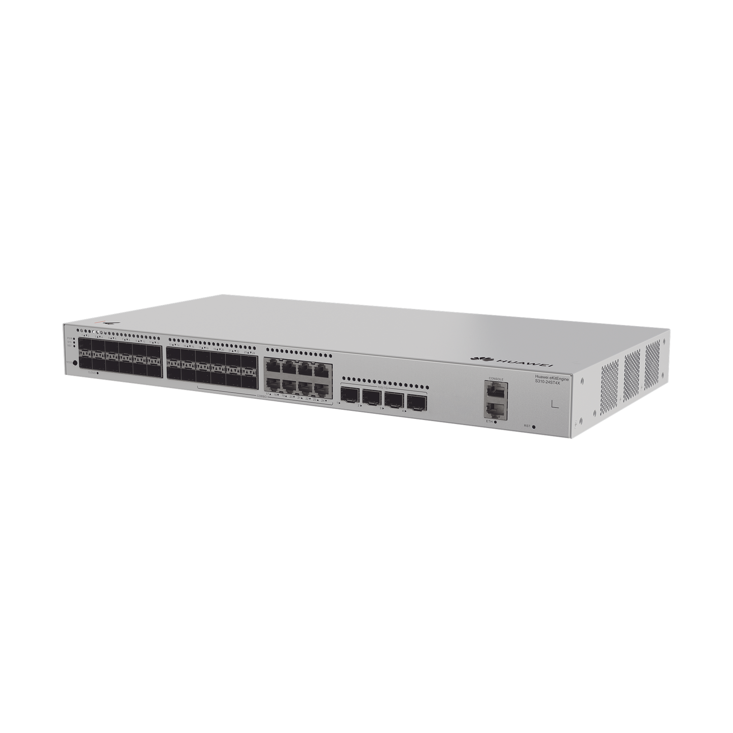 Switch de Distribución/Core Gigabit Administrable Capa 3 / 24 puertos 1GE SFP ( Combo con 8 Puertos 10/100/1000 Mbps) / 4 Puertos 10GE SFP+ Uplink / ERPS / Rutas Estáticas / iStack / Administración Nube Gratis