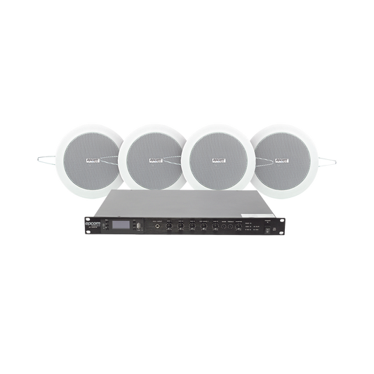 KIT de Amplificador de 120W para Escritorio | 4 Altavoces de Plafón de 4in | 3 - 6W | Sistema 70/100V