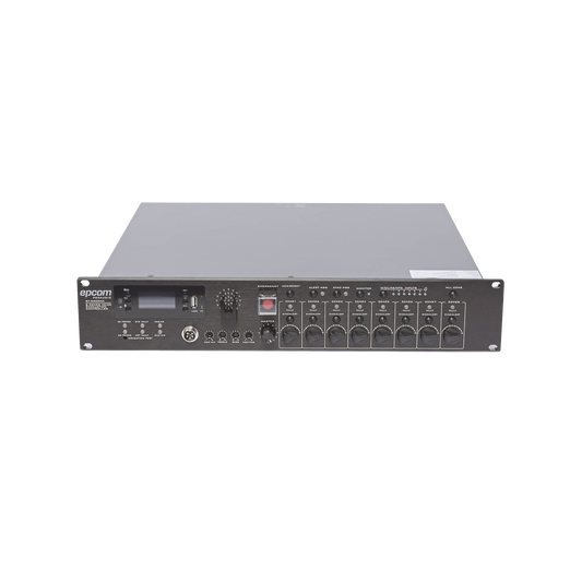 Controlador de Evacuación Por Voz | 500 W | 8 Zonas independientes | 4 entradas de audio y 2 entradas de micrófono