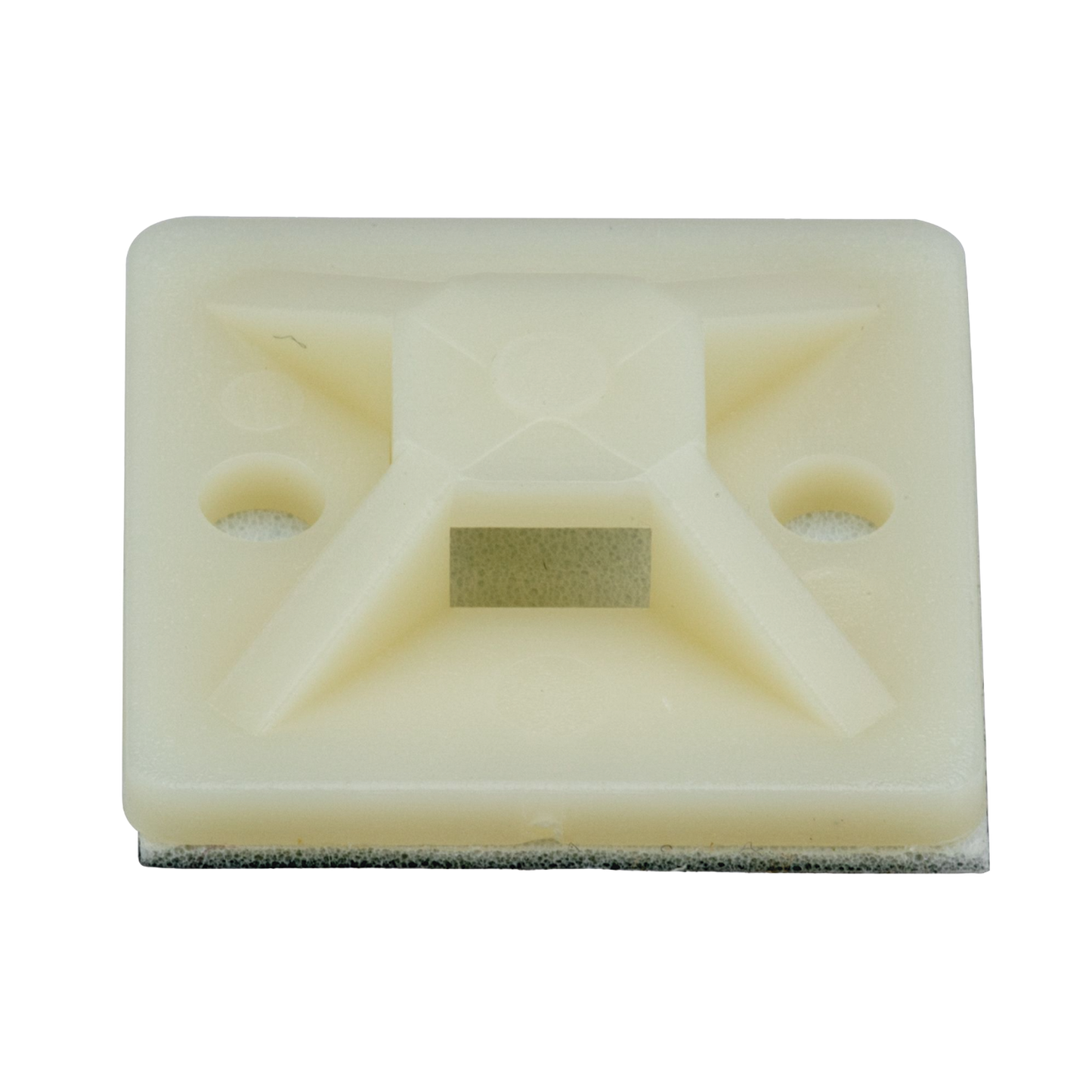 Montaje-Sujetador Adhesivo STRONGHOLD de 4 Vías de 1" x 1" x 1/4", Color Natural, Nylon 6.6 Retardante de Llamas V-2, Paquete de 100pz