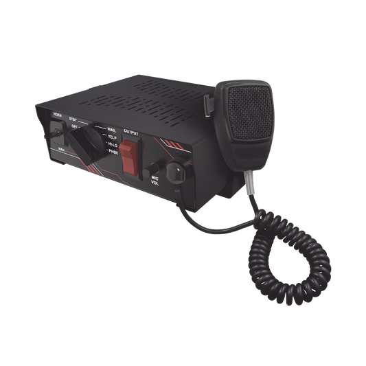 Sirena Vehicular de 100W de Potencia, Con Switch Giratorio de 6 posiciones y Micrófono Integrado de Uso Rudo