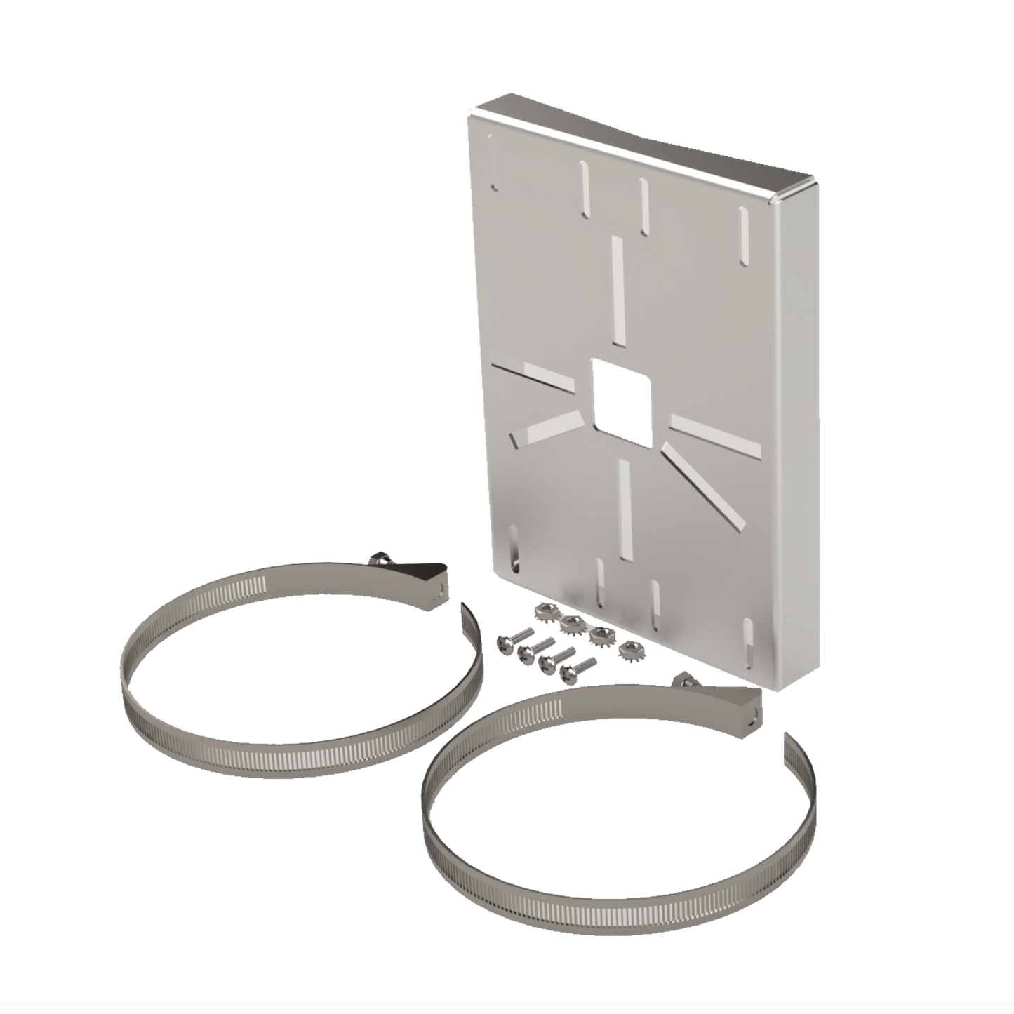 Montaje universal galvanizado para instalación de cámaras en poste 2" a 5" color gris galvanizado