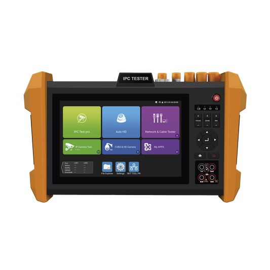 Tester Profesional Multifunción | Pantalla Táctil 7" | Láser Integrado | Cámara Integrada | Prueba IP/HD Coaxial | 4K/8K | H.265/H.265 | ONVIF | WiFi | Analizador de Cable | Medidor Red y Fibra | TDR | Multímetro.