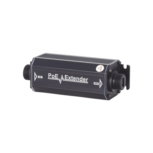 Extensor PoE / 100 Metros / Intemperie (IP66) / 60 Watts / 1 Puerto de Entrada / 1 Puerto de Salida PoE / No requiere alimentación.