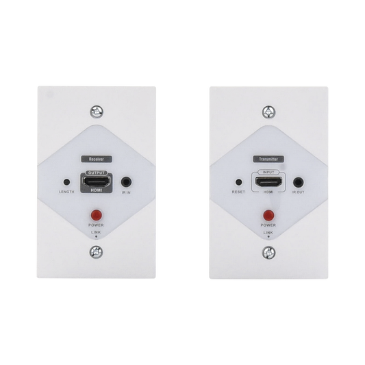 Kit Extensor HDMI en PLACAS DE PARED para distancias de 40 metros / Resolución 1080P @ 60 Hz / Cat 6/6A/ 7 / HDR/ Cero Latencia / Soporta Control Remoto / Placa de pared de 2.74 x 4.49” (tamaño estándar de EE.UU.).
