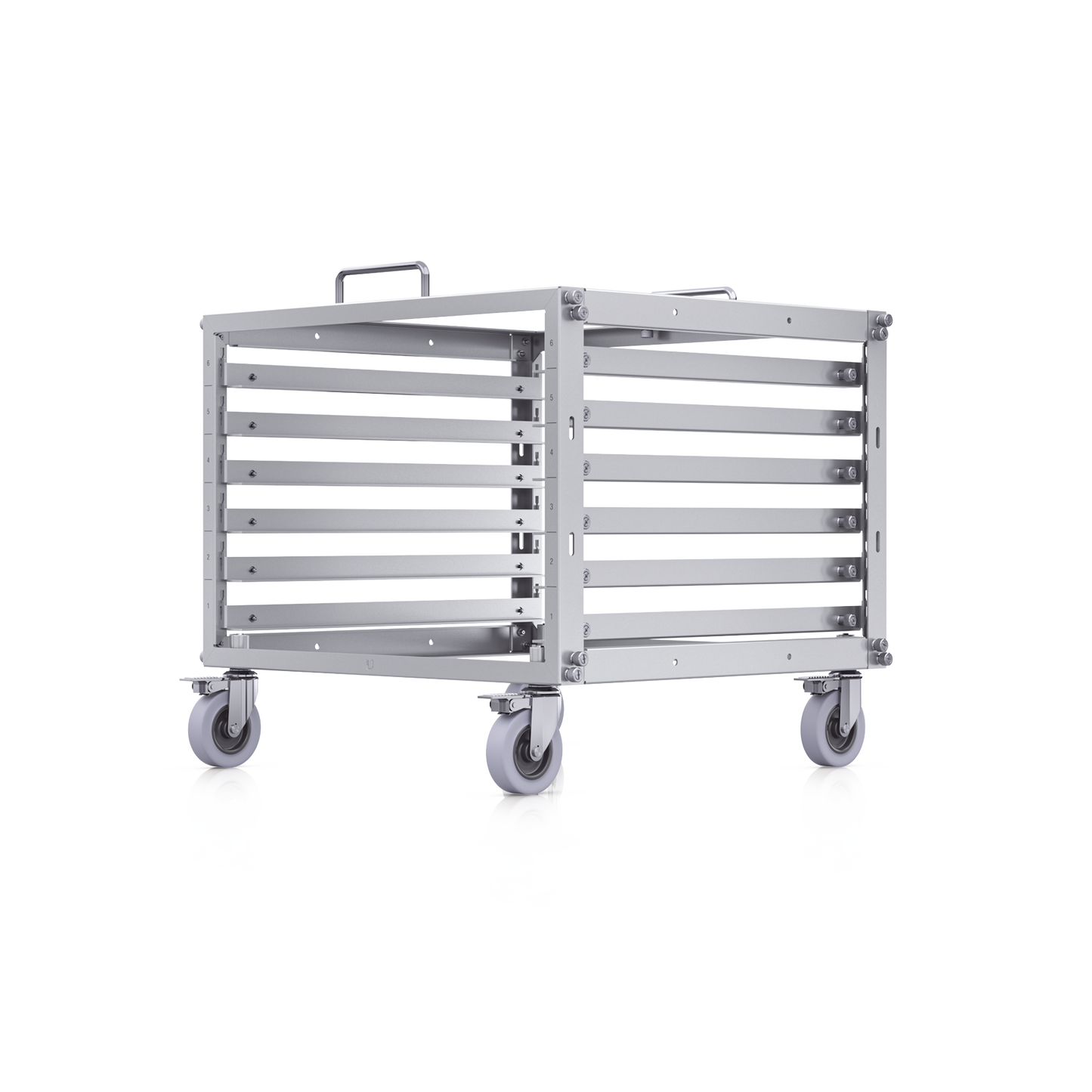 UniFi Rack Móvil de 6 Unidades, incluye 1 patchpanel de 24 puertos Gigabit, no requiere herramientas para armarse, incluye ruedas.