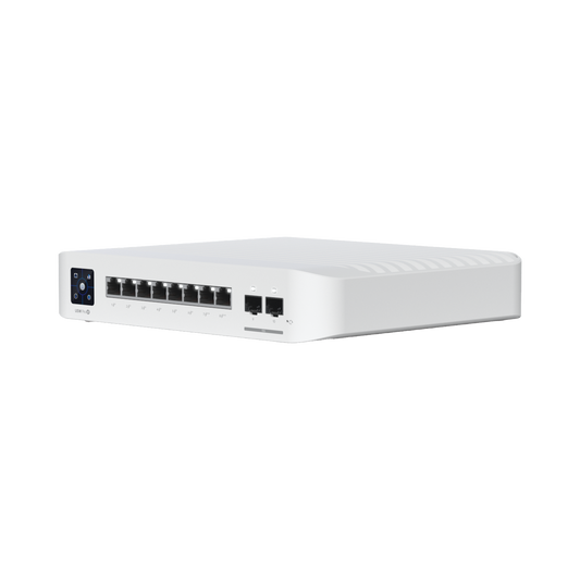 Switch UniFi Pro 8 PoE Administrable Capa 3, 8 puertos GbE / (6) puertos POE+ af/at y (2) puertos POE++ 802.3bt / (2) puertos SFP+ 10G / 120W de presupuesto POE