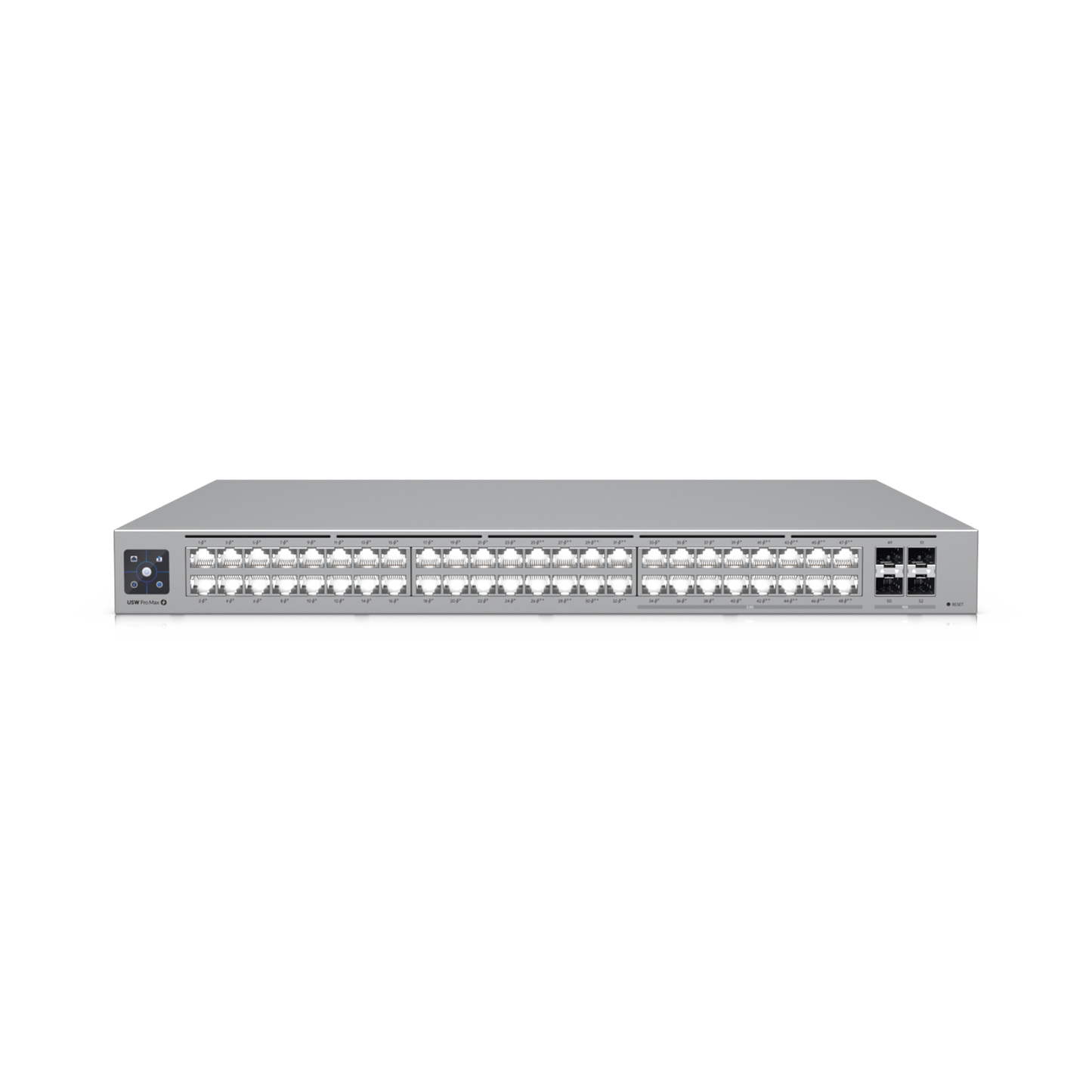 UniFi Switch Pro Max 48 POE, con funciones capa 3, 48 puertos (16 puertos 2.5 GbE (8 POE++ y 8 POE+) y 32 puertos 1 GbE (24 POE+ y 8 POE++)), 2 puertos SFP+ 10G, POE++ 720W, pantalla informativa