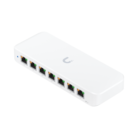 UniFi Switch Ultra 210W Administrable / 8 puertos GbE / (1) puerto POE++ IN opcional y (7) puertos POE+/ Wattaje depende de fuente o POE IN / Incluye fuente AC hasta 202W para POE