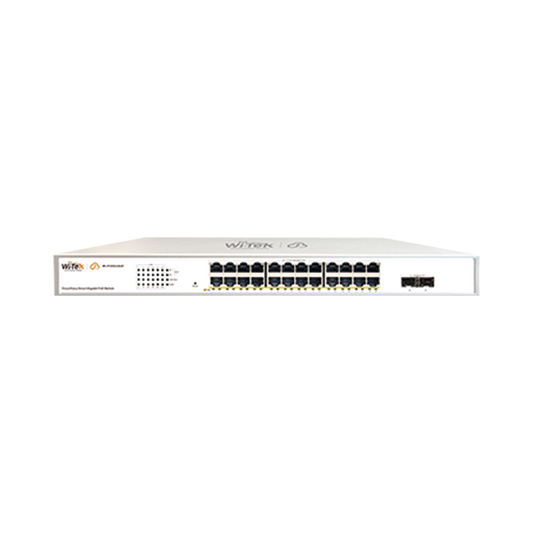 Switch Administrable PoE / 24 puertos PoE af/at Gigabit / 2 x SFP Gigabit / Administración Cloud Gratuita / Presupuesto 370 W