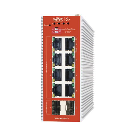 Switch L2+ PoE Industrial / Administración Cloud-Web-CLI / 8 Puertos PoE af/at 100/1000 Mbps / 2 Puertos SFP Gigabit / Presupuesto PoE 120 W / Protocolo ERSP (redundancia enlaces)