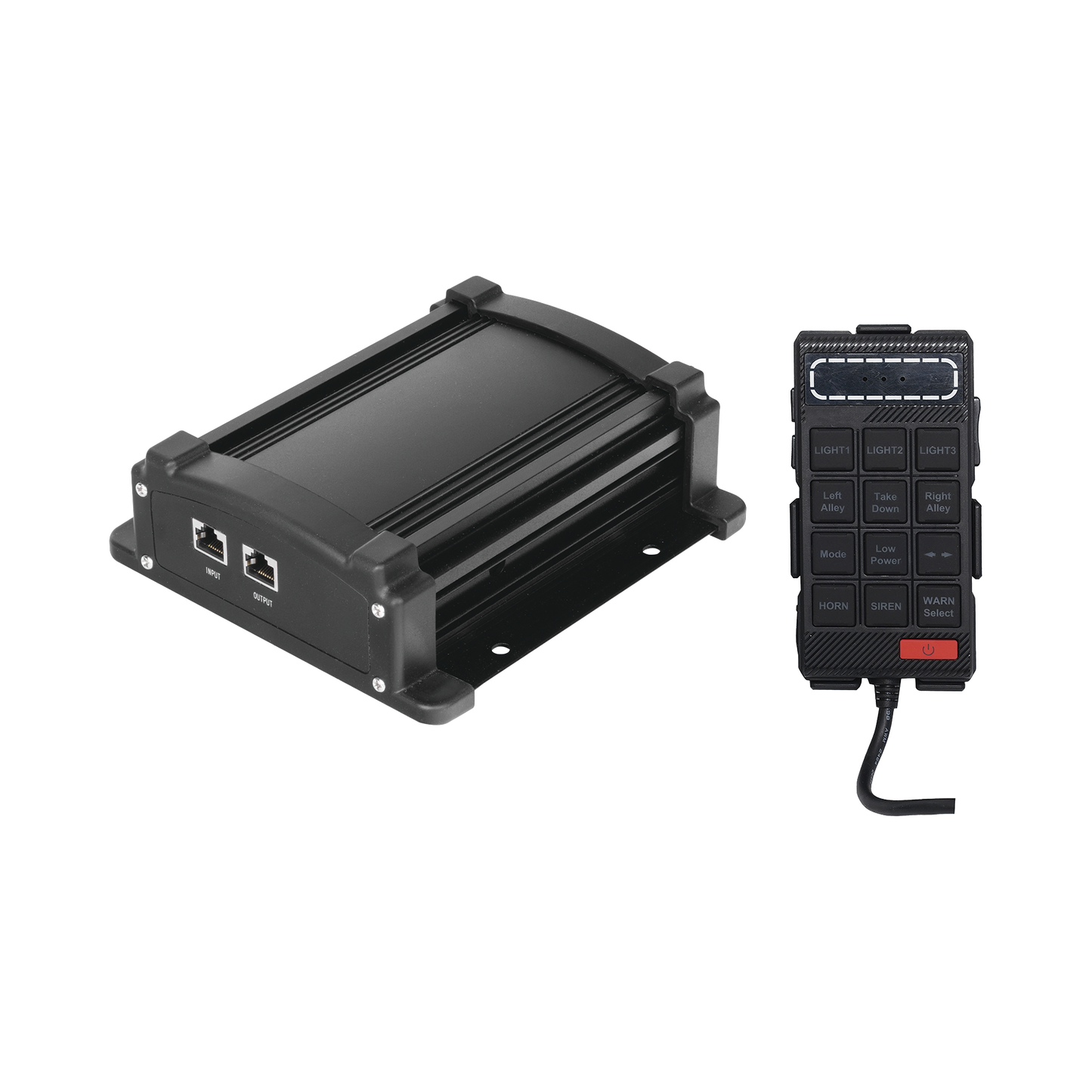 Sirena Vehicular de 100W de Potencia Con Controlador Unimando, Micrófono, Control de Tonos y Patrones de destello de Barras de Luces Serie X67 / X75