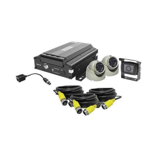 KIT DVR PARA VEHICULO / INCLUYE / CÁMARAS PARA INTERIOR / CÁMARA PARA EXTERIOR, / 2MP AHD / CABLES EXTENSORES / ADAPTADOR LAN.