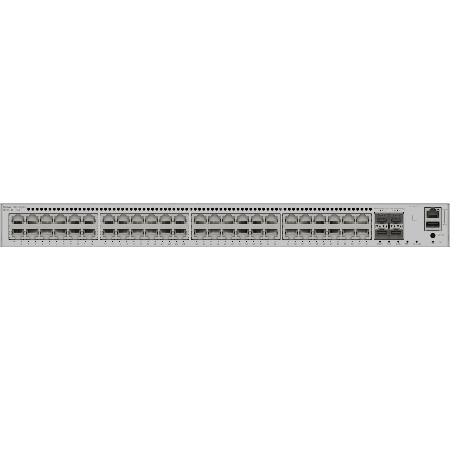 Switch eKit Core/Distribución Administrable / Capa 3 / 48 Puertos Gigabit PoE / Stack Inteligente / PoE Perpetuo / PoE+ Budget 849 W / Gestión Gratuita desde la Nube