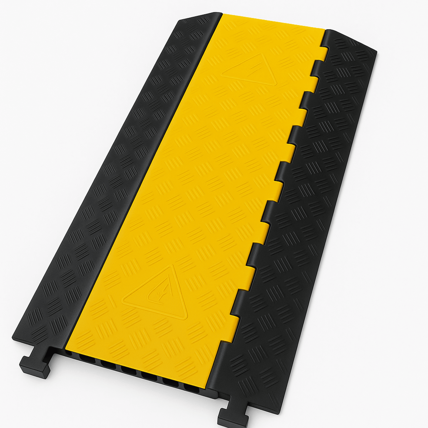 Protector de Cable de 3 Canales / Base de Goma y Tapa de Plástico / Tamaño del Canal 56x55MM / Capacidad de Carga 6.1 Toneladas / Longitud 90 cm / Ancho del Contorno 50 cm / Altura 7.5 cm / Color Amarillo-Negro / Material Hule