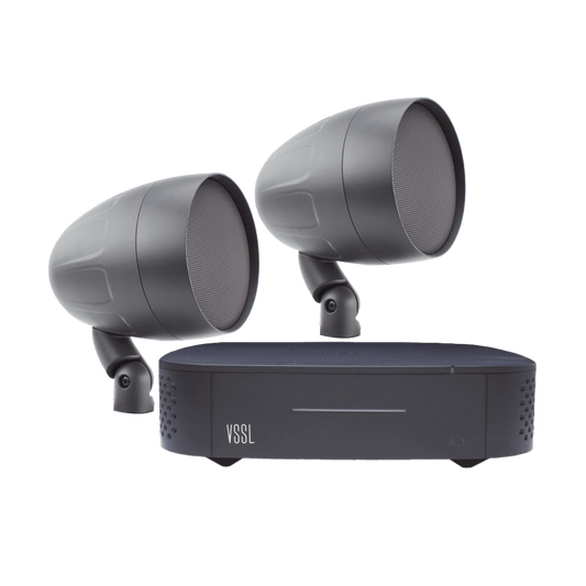 KIT Amplificador VSSL A1X | 2 Bocinas Acoustiscape TruAudio Modelo AS2T | IP66
