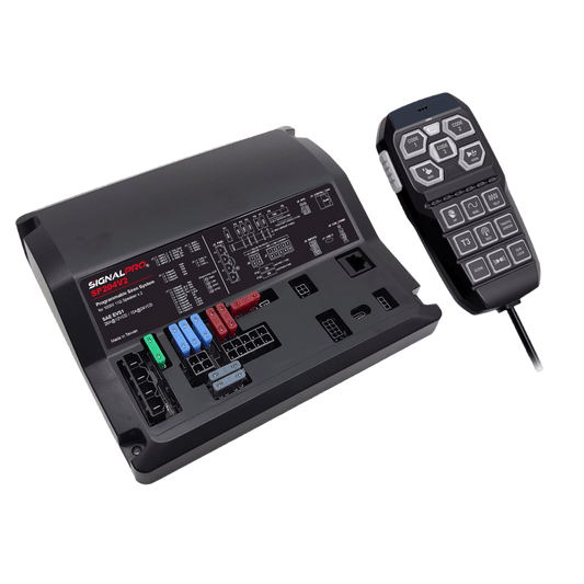 Sirena Vehicular de 200W de Potencia, Programable, Con Controlador Unimando de 15 Botones Para Control de Tonos, 12 Salidas Auxiliares y Micrófono